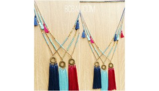 three color tassels necklace pendant gold caps beads